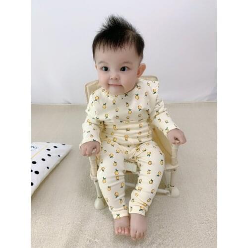 Baby Autumn Lemon Printed Clothing Sets Baby Boys Girls Long Sleeve Tops+high Waist Trousers 2pcs Kids Cotton Pajamas Set