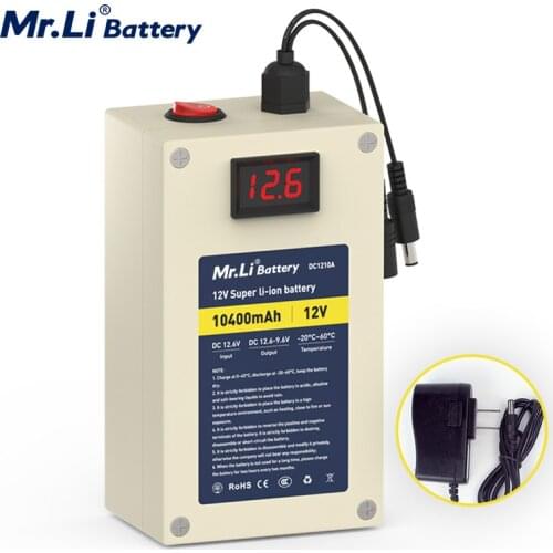 12V 10Ah Lithium-ion Rechargeable Battery Pack With Build-in BMS For Home Appliance Fish Finder LED Light With 12.6V 1A Charger