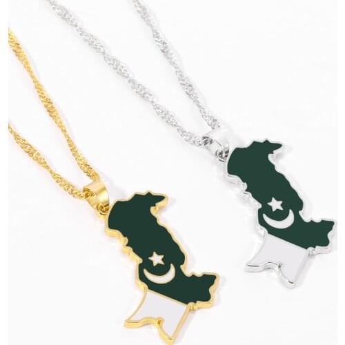 Pakistan Map & Flag Pendant Necklaces Gold Silver Plated Water Wave Chain Metal Necklace Choker Pakistani Ethnic Jewelry