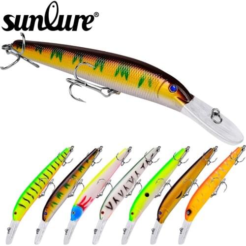 7pc/Lot Minnow Floating sunlure Painting Fishing lure 16.8g-0.59oz Hard Bait Fishing Tackle Treble Hook With Opp Bag