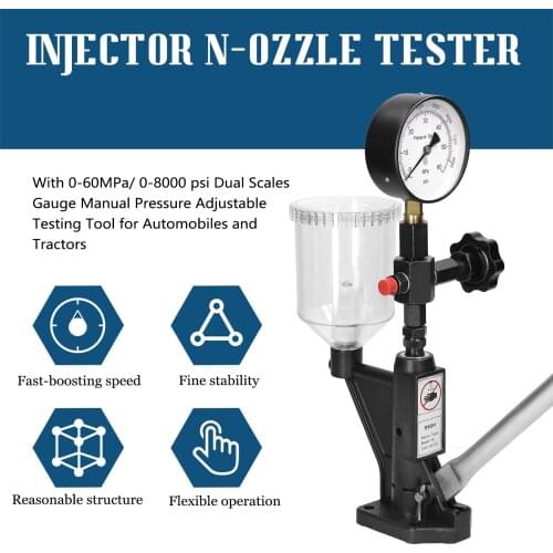S60H Fuel Injector Nozzles Tester with 0-60MPa/ 0-8000 psi Dual Scales Gauge Manual Pressure Adjustable Testing Tool