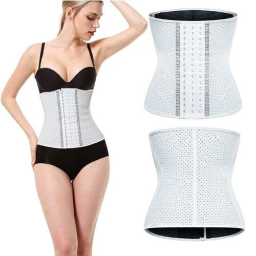 Sexy Women white latex corset waist trainer with holes 9 steel bones white waist cincher bodyshaper