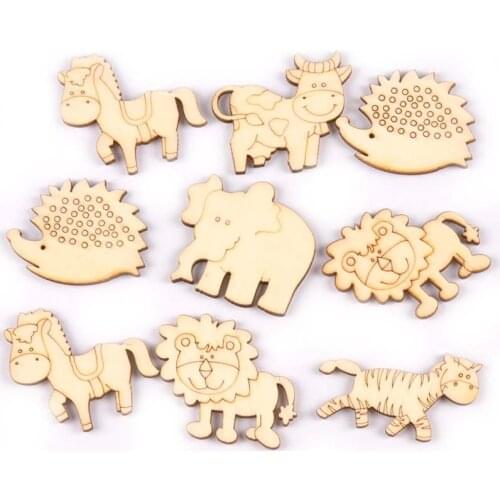 Mix Animal Natural Pattern Wooden Crafts For Home Decoration Wood DIY Embellishment Handmade Scrapbooking 40x45mm 30pcs M1772