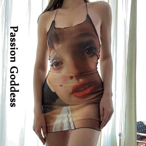 Sexy Y2k Style Women Printed Dress Bandage Strap Bodycon Mini Dress Celebrate Party Nightclub Dresses Vestidos Summer 2021