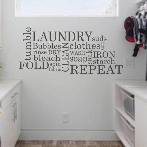 Laundry Wall Stickers Subway Laundry Room Decor Word Vinyl Wall Decal Bathroom Large Wall Sticker Living Room Waterproof C194