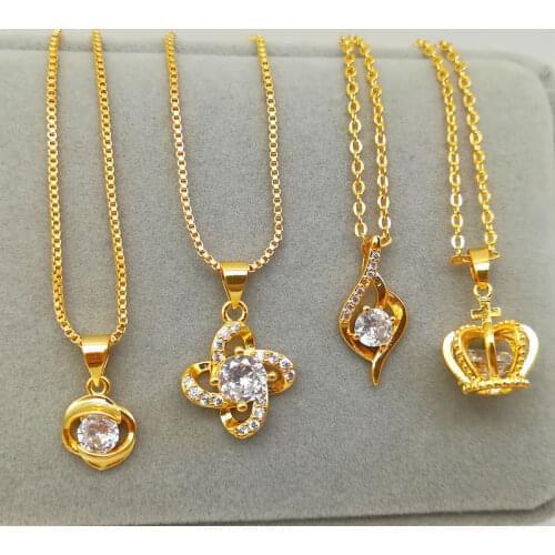 VAMOOSY wedding original 24K gold color Necklaces For Women Man crystal Crown cross choker Pendant Necklace Engagement Jewelry