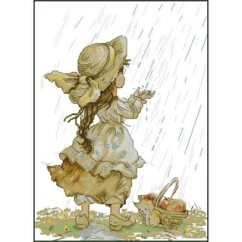 Top Quality Lovely Cute Counted Cross Stitch Kit Summer Rain Raining Little Girl luca-s luca b1077