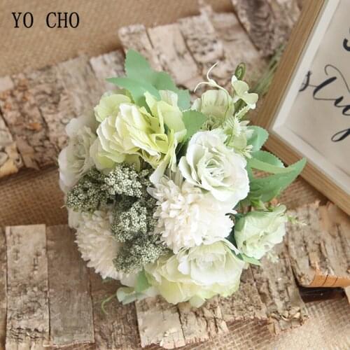 YO CHO Rose Artificial Silk Flower for Wedding Vintage Vivid Spike Hydrangea DIY Craft Fake Flower Bouquet Home Decor Faux Flore