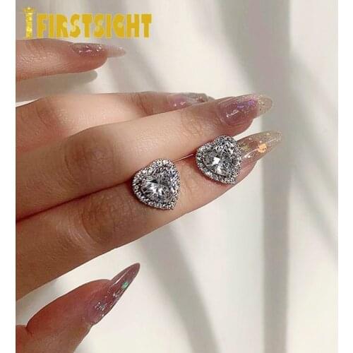 Silver Color Heart Shape Earring For Women Fashion Brilliant Bridal Engagement Wedding Jewelry Pink Cubic Zircon Stud Earring
