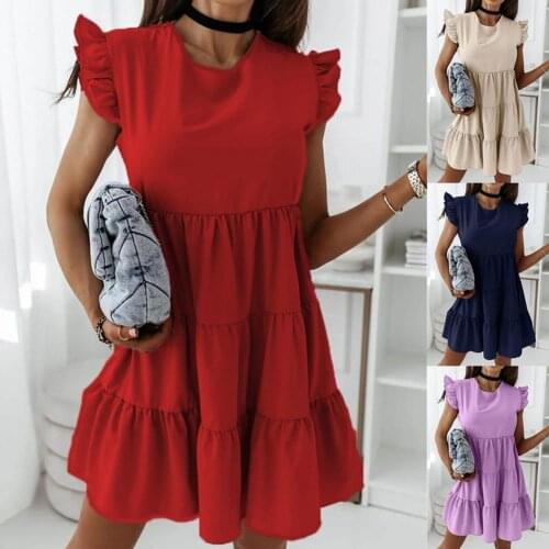 Loose Casual Short Sleeve Mini Dress Women 2021 Summer Party Dress Round Neck Short Sleeve Solid Color Women O-neck Dress 2xl