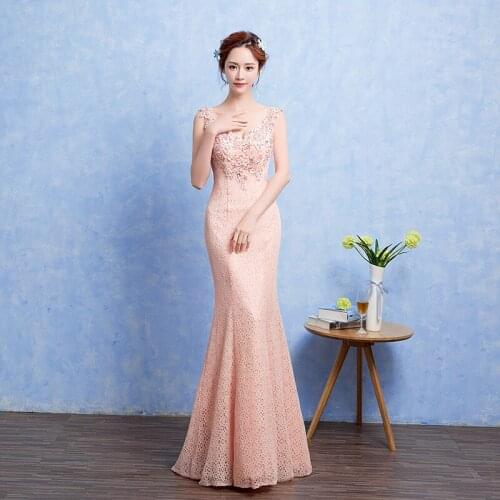 Pink Mermaid Evening Dress New Fashion 2019 Haute Couture Sexy Deep V-neck Beaded Appliques Prom Dress Sleeveless Banquet Dress