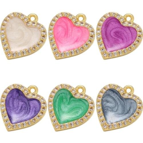 ZHUKOU gold color CZ crystal heart charms Enamel dripping oil pendants Earrings Necklaces Jewelry Accessories Wholesale VD962
