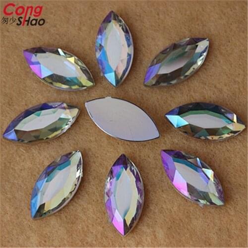 Cong Shao 100pcs 12*25mm AB Color Horse eye Acrylic rhinestone applique Flat Back stones and crystals garment accessory CS320