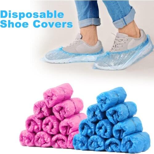100pcs/Pack Waterproof Rain Shoes Boot Covers Plastic Disposable Overshoes Pink, Blue Shoes Cover Camping and Hiking Accessories