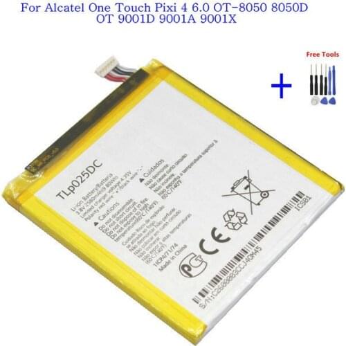1x 2580mAh / 9.80Wh TLp025DC Battery For Alcatel One Touch Pixi 4 6.0 OT-8050 8050D OT 9001D 9001A 9001X + Repair Tools kit