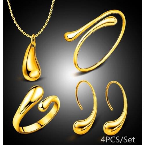 4PCS Sterling Classic Jewelry Set for Women Teardrop Pendant Necklace Earring Bracelet and Ring Jewelry Gifts