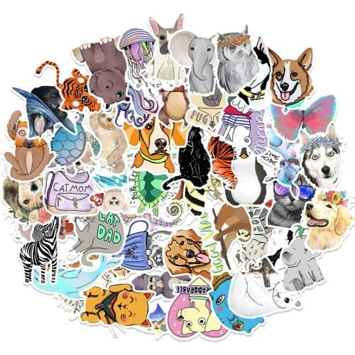 50pcs/lot a variety of cute animal mobile phone decoration stickers waterproof and repeatable stickers