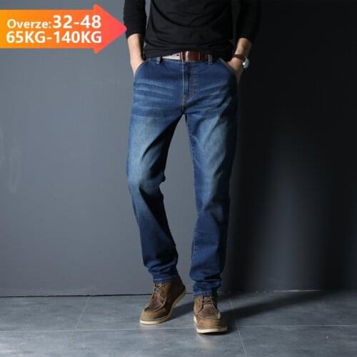 Brand Jeans Men zipper Classic Straight Loose Cotton Denim Pants Black Blue Trousers Male Oversized Large Size 32-40 42 44 46 48