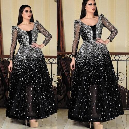 SuperKimJo Vestido De Festa Black Prom Dresses 2020 Luxury Crystal Vintage Modest Beaded Arabic Prom Gowns Abendkleider