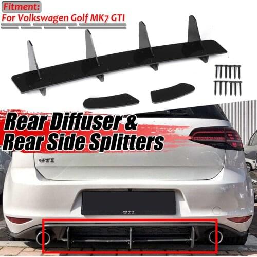 Black Car Rear Bumper Spoiler Diffuser Protector Rear Diffuser Lip & Rear Side Splitter For Volkswagen For VW For Golf MK7 GTI