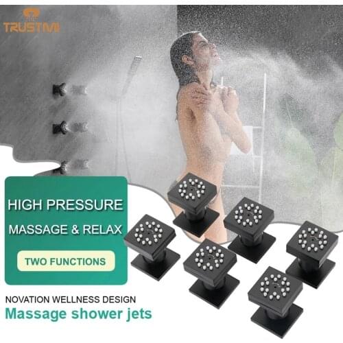 2 Functions Black Bathroom Solid Brass Square Body Rain Shower Spray Jets Head Sprayer Set Saving Water Massage Jet