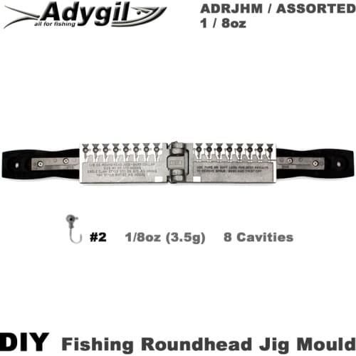 Adygil DIY Fishing Roundhead Jig Mould ADRJHM/ASSORTED COMBO 1/8oz(3.5g) 8 Cavities