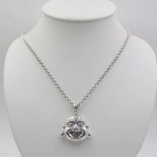 Sterling S925 Silver Bless Smooth Buddha Pendant & 18inch Cable Chain Link Necklace