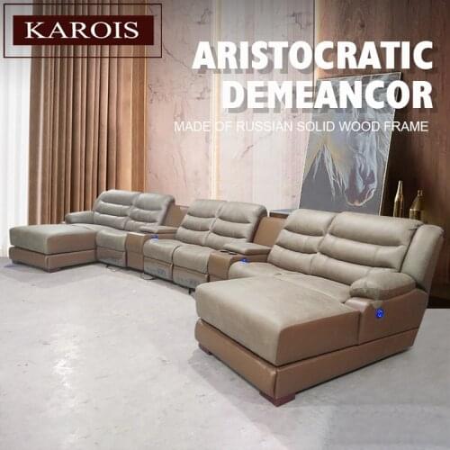 Karois R811 Electric Recliner Leather Sofa Couch Chaise Living Room Furniture Private Cinema Recliner Sofa U-Shape VIP seat