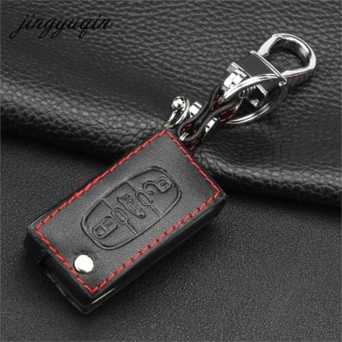 Jingyuqin Leather Car Key Case Cover For Peugeot 107 206 207 208 306 307 308 407 408 508 RCZ,For Citroen C2 C3 C4 C5 key bag