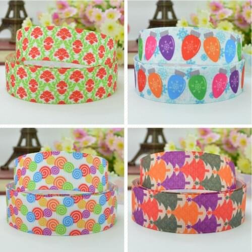 10 Yards 22mm 7/8" Christmas tree Lantern pretty girl Printed grosgrain ribbon hair bow Headwear DIY hair accessories retail