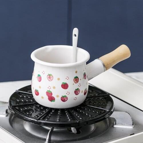 Little Daisy Enamel Milk Pot Cute Strawberry Single-Handle Pot Baby Food Pot Electric Stove Gas