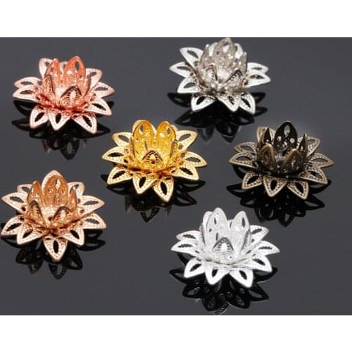 Mibrow 30pcs Rose Gold Silver 16mm Copper Lotus Flower Bead Caps Flower Filigree Loose Spacer Bead Caps For DIY Jewelry Making
