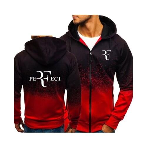 NEW RF Roger Federer Print Sweatshirt Gradient Hoodies Men Spring Autumn Fleece Zipper Jacket Mens Hoodie Clothing