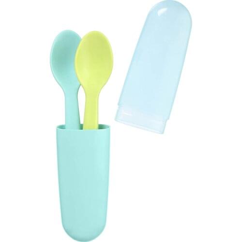 Bebek Beslenme Seti Yemek Takımı Çatal Kaşık Saklama Kabı Yumuşak Silikon %0 BPA İçermeyen