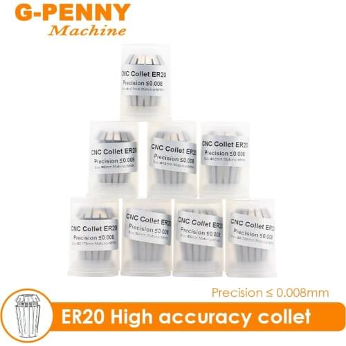 G-Penny ER20 spring collet chuck set 8 pcs High accuracy precision 0.008mm 4-12mm for CNC Milling Lathe Tool spindle motor
