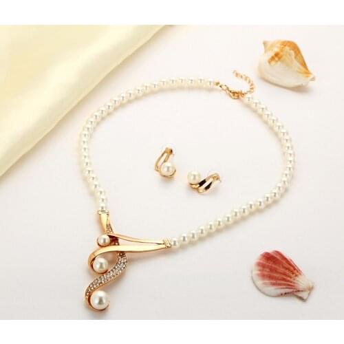 Women Necklace Imitation Pearl Wedding Necklace Earring Sets Bridal Jewelry Sets for Women Elegant Party Gift Costume