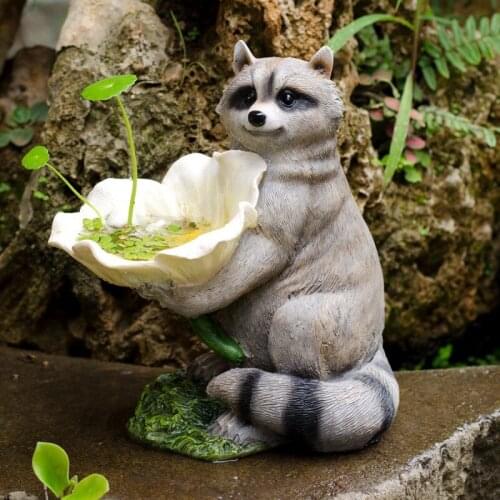 Nordic Creative Resin Raccoon Bird Feeder Animal Decoration Garden Gardening Outdoor Layout Home Decorat Ornaments