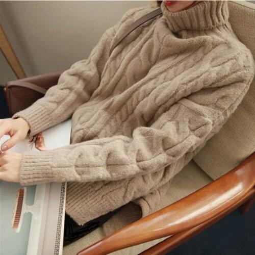 2020 womens autumn and winter new turtleneck sweater winter Korean version of lazy thick thick knitted twist sweater tide