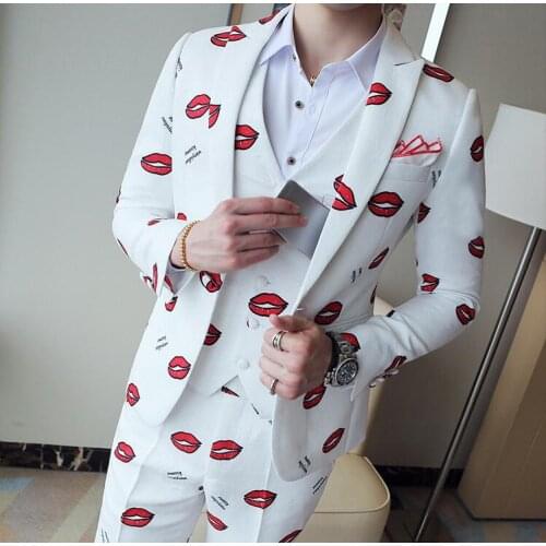 Jacket + vest + pants) Floral print suit 2020 Luxury designer suit wedding suit Mariage Homme Casual Party Club