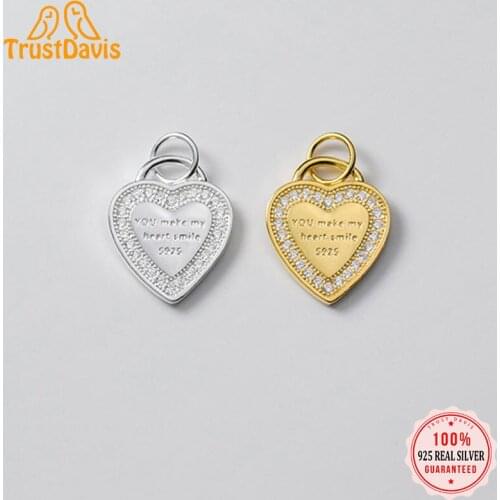 Trustdavis Fashion Real 925 Sterling Silver Sweet Romantic Heart Shiny CZ Charm Pendant Handmade DIY Accessories Jewelry DZ189