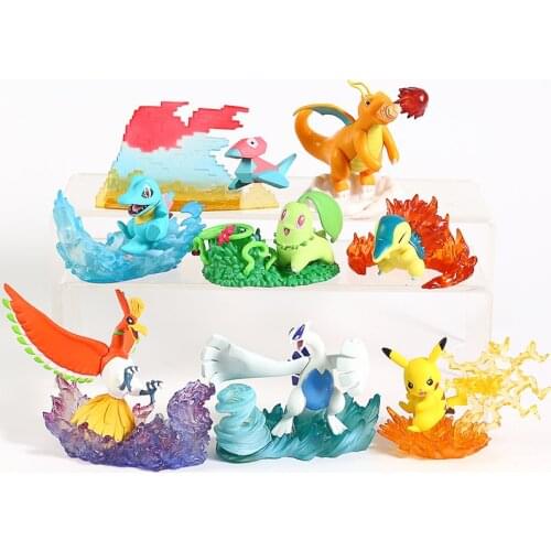 Pokemon Desktop Figure vol.3 Pikachu Ho-Oh Totodile Chikorita Lugia Charizard Cyndaquil Porygon 8pcs/set