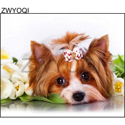 Full Square Diamond embroidery dog bow-knot rose DIY 3D Diamond painting Cross stitch dog Full Round Diamond mosaic dog bow-knot