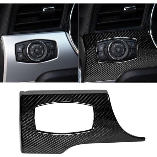 Real Carbon Fiber Car Headlight Switch Trim Frame Button Panel Trim Protective Stickers For Ford Mustang 2015-2019 Accessories