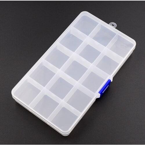 15 Grids Adjustable Transparent Plastic Storage Box for Small Component Jewelry Tool Box Bead Pills Organizer Nail Art Tip Case