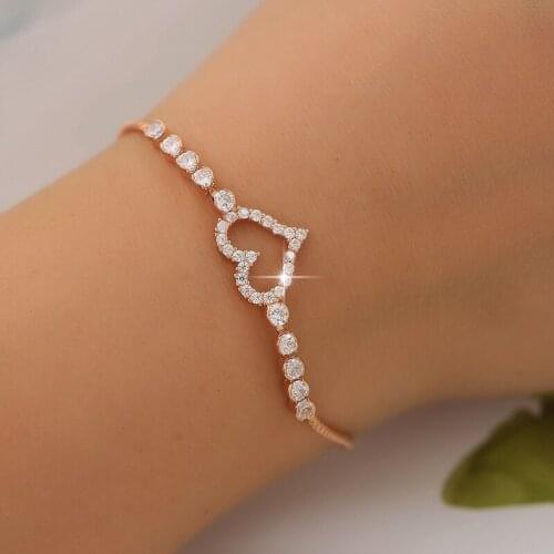Luxury Female Crystal Love Heart Bracelet Rose Gold Silver Color Bracelets For Women Cute White Zircon Stone Chain Bracelet