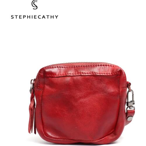 SC Genuine Leather Coin Purse Short Wallet For Women Handmade Mini Wristlet Handbags Female Vintage Zipper Card Holder Money Bag