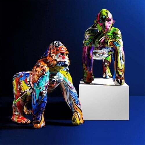 HOME DECORE NORDIC DECORATION HOME MONKEY FIGURINE ANIMAL STATUE CREATIVE RESIN CRAFT EUROPEAN GRAFFITI GORILLA ART SCULPTURE