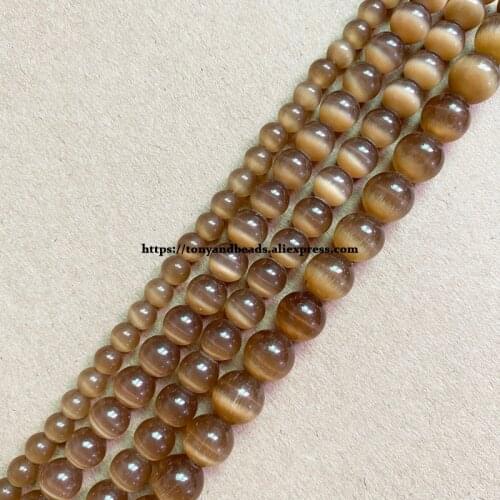 2lots more 10% off ! Natural Moon Stone Coffe Cat Eye 15" Round Loose Beads 4 6 8 10 12mm Pick Size For Jewelry Making DIY