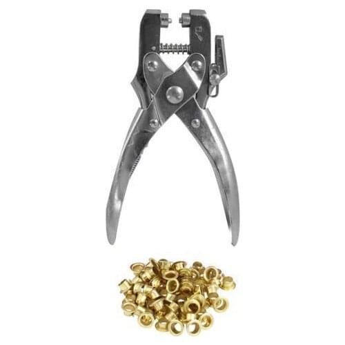 HEAVY DUTY LEATHER FABRIC EYELET PLIER HOLE PUNCH PLIERS + 100 EYELETS