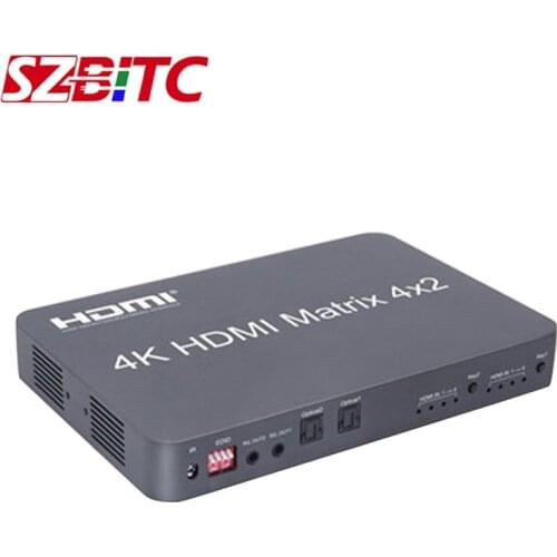 SZBITC 4x2 HD Matrix 4k2k HDMI Switch 4 in 2 out Splitter Extender 3.5mm Audio jack optical Output For DVD Player